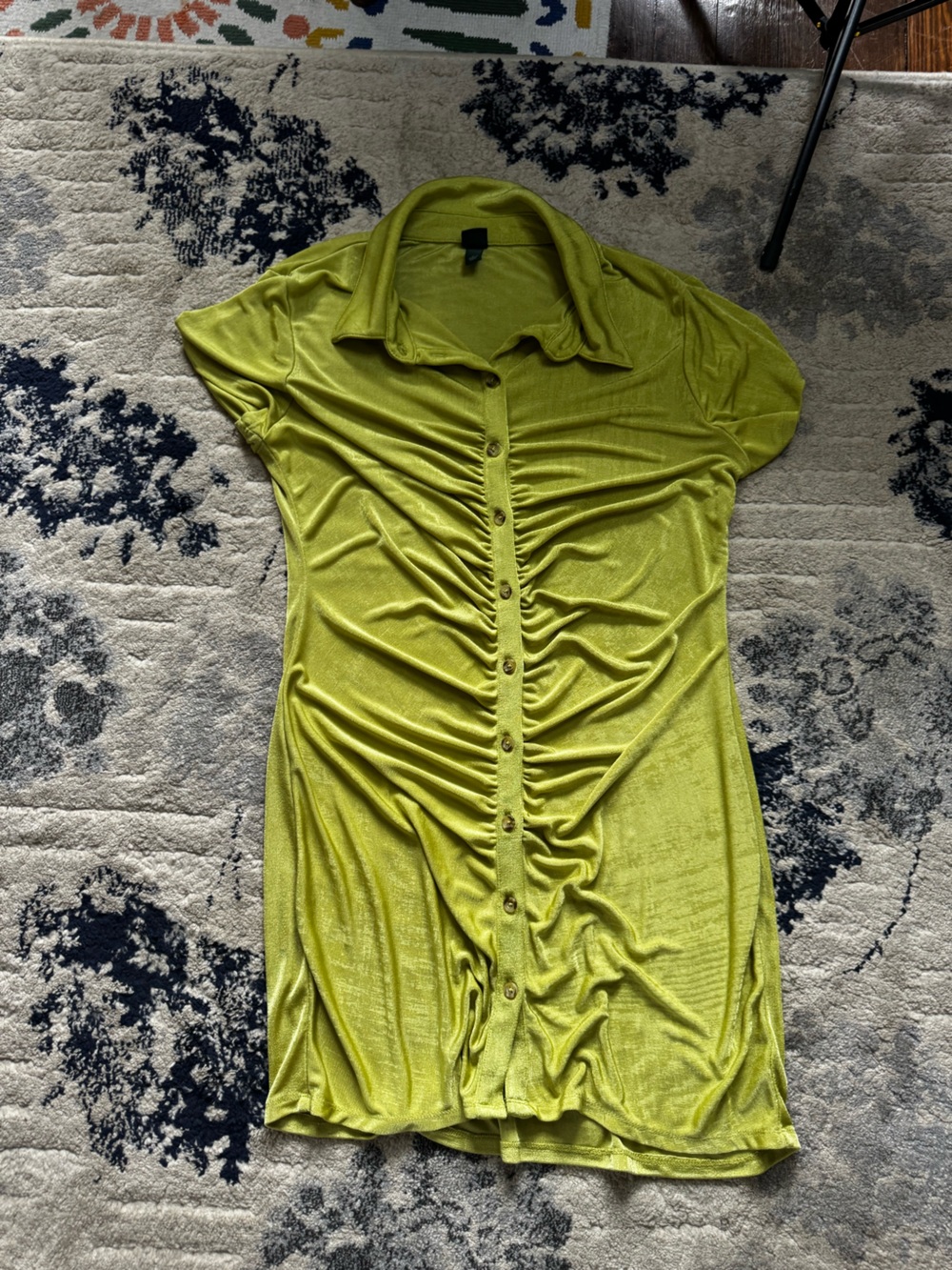 wild fable Lime Green Ruched Button- dress